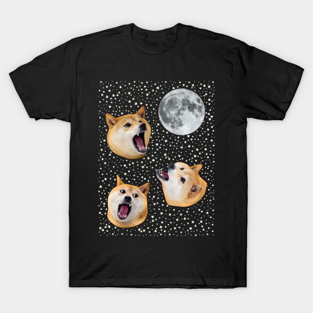 Three Doge Night Howling at the Moon T-Shirt by SirLeeTees